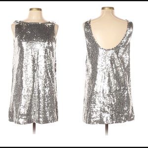 Free People Sequin Shift Mini Dress Silver Holiday
